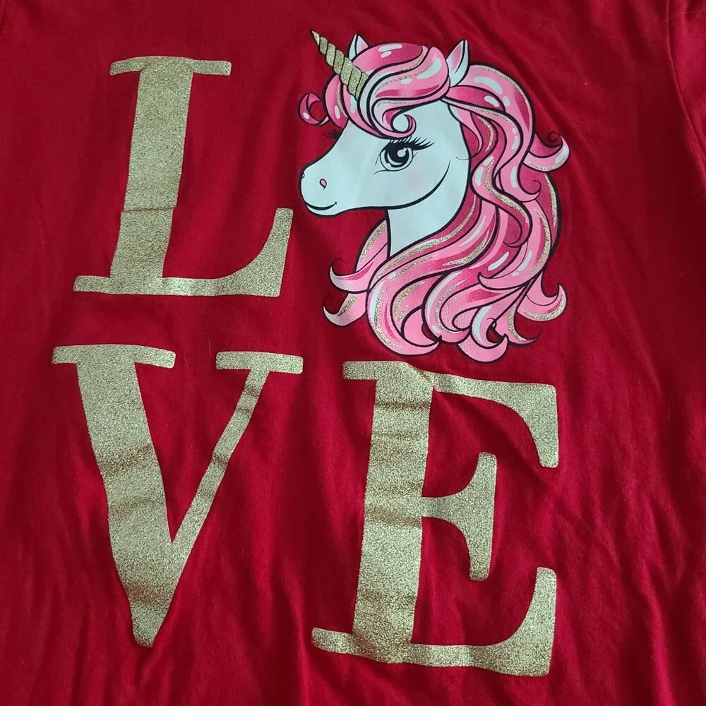 🏷 3/$15 or 5/$20 The Children's Place girls red unicorn top size XXL 16